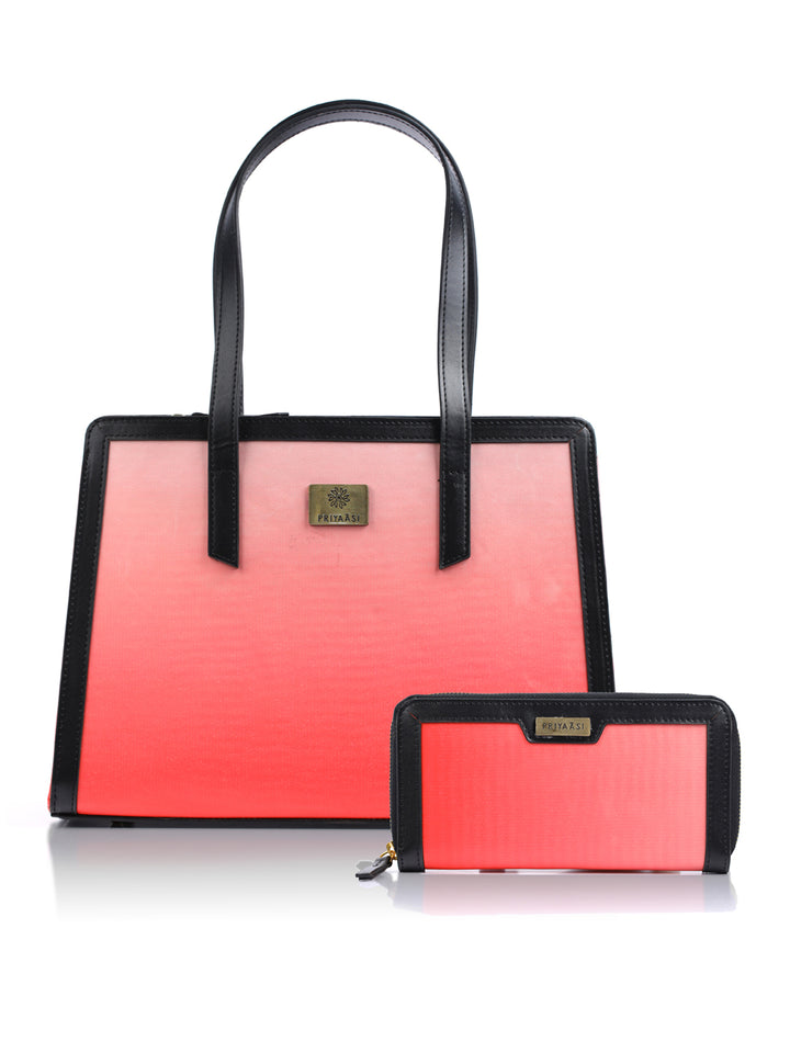 Peach Ombre Solid Chain Wallet and Tote Bag Set