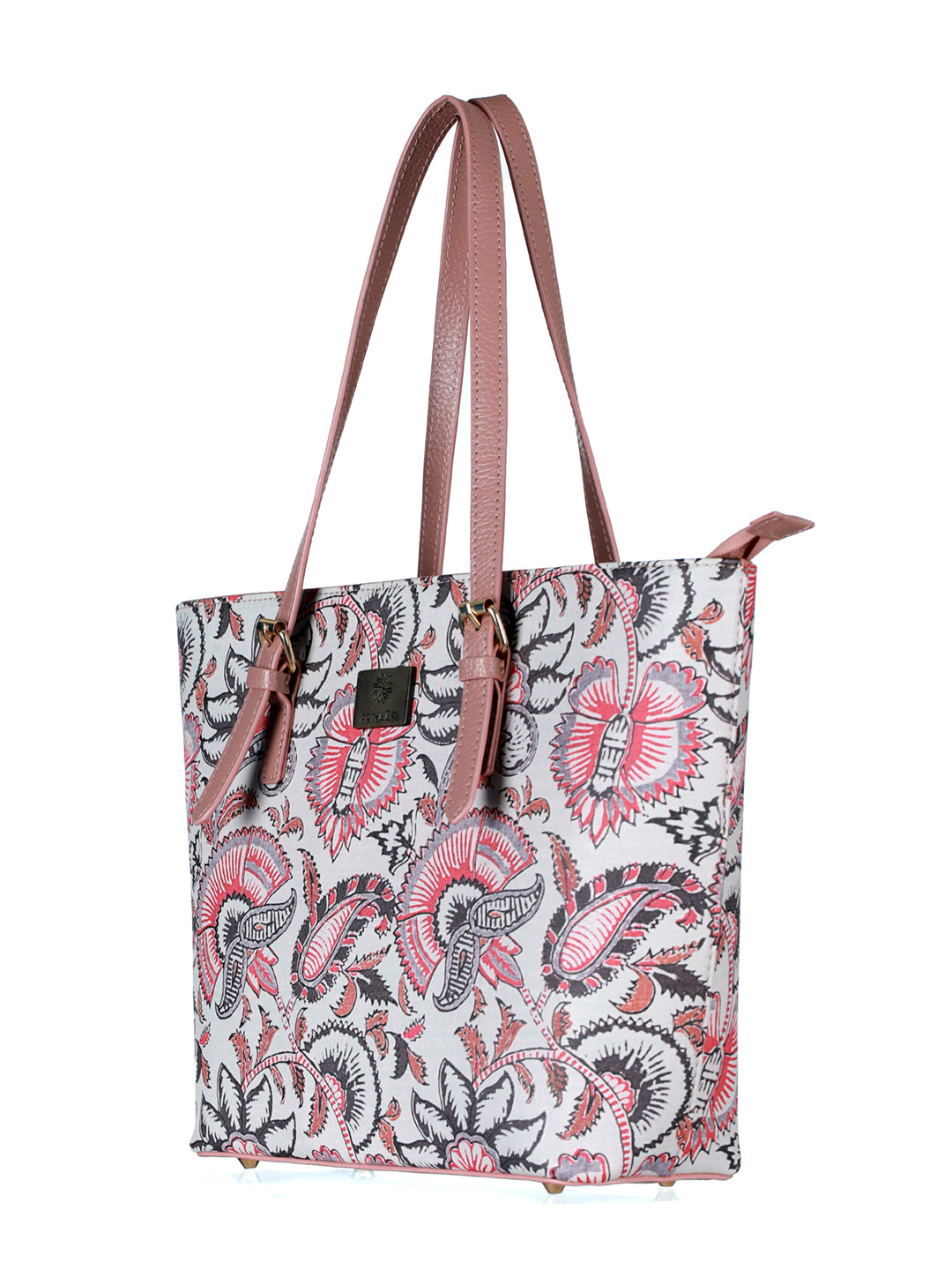 Pink Floral Motif Flap Wallet and Tote Bag Set