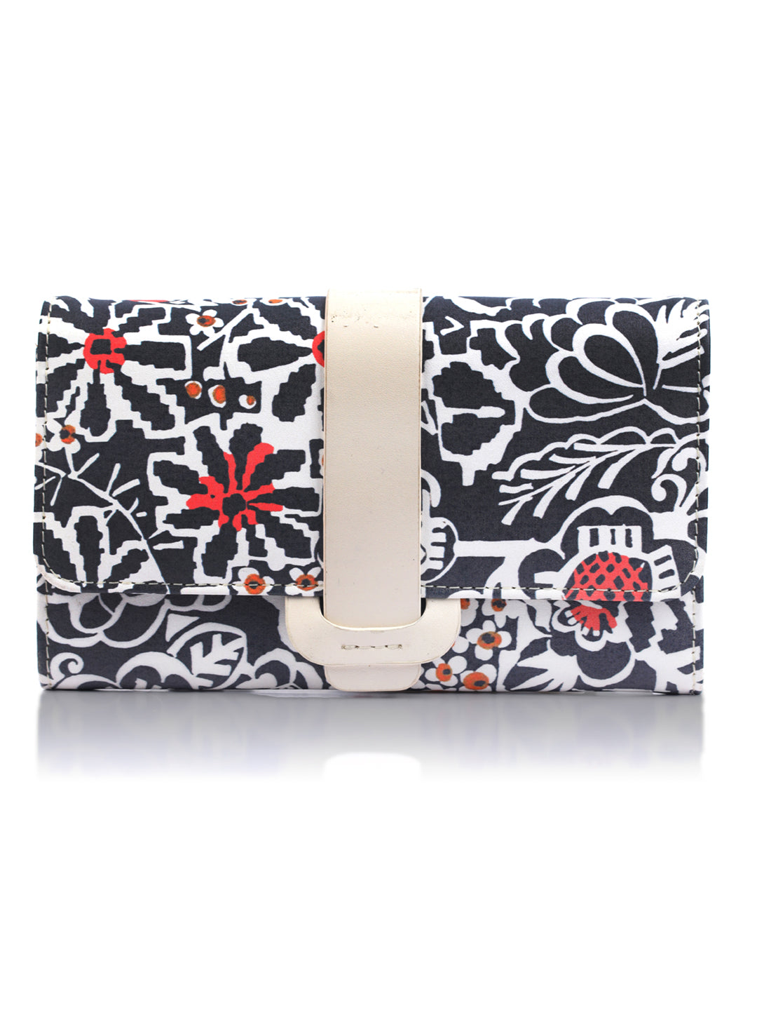 Black Floral Motif Flap Wallet and Tote Bag Set