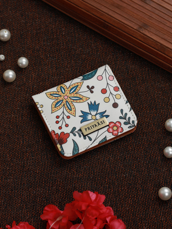 White Tropical Floral Two Fold Wallet