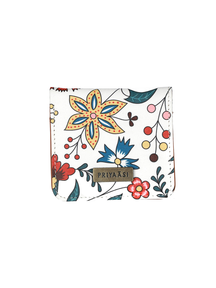 White Tropical Floral Two Fold Wallet