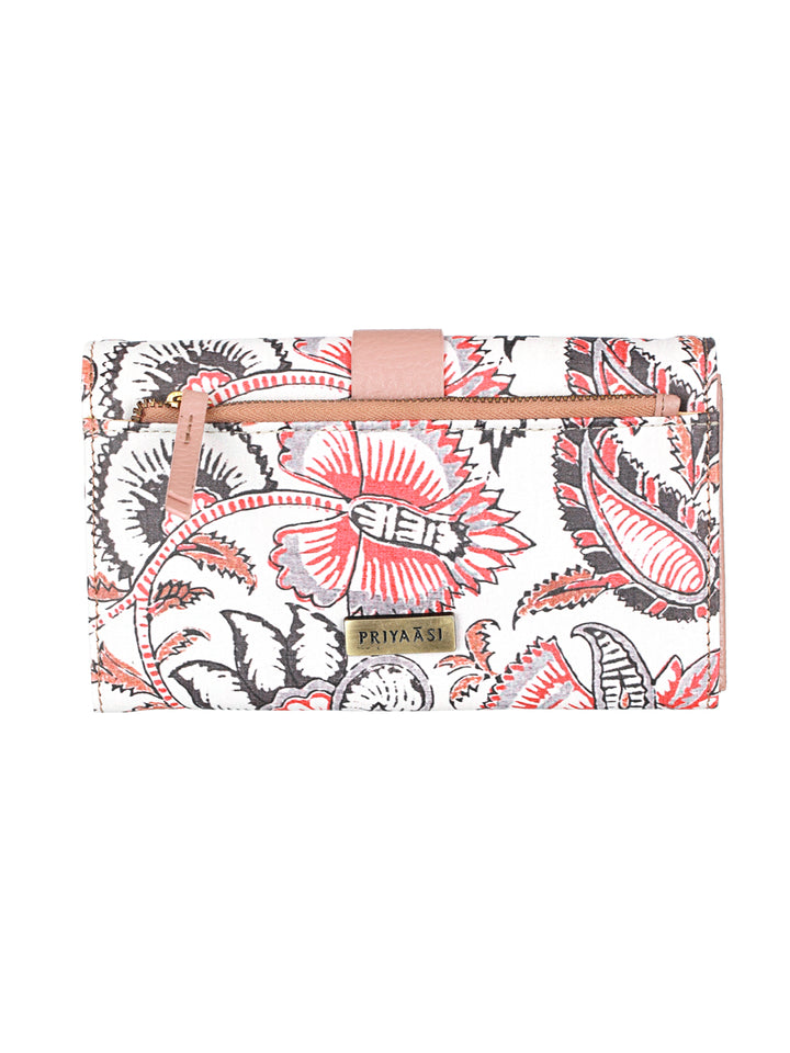 Pink Floral Motif Flap Wallet