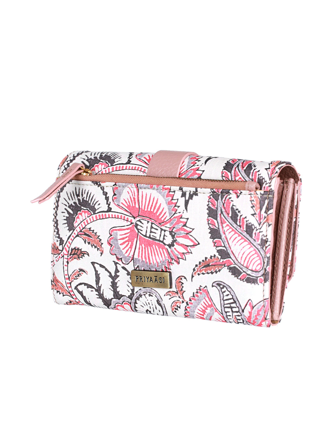 Pink Floral Motif Flap Wallet