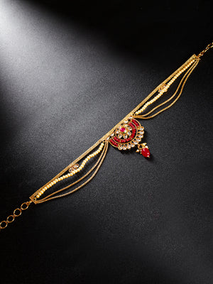 Red Colour Traditional Gold Plated Multistrand WaistBelt For Women And Girls+H1