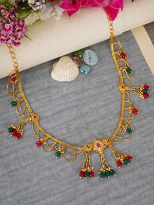 Party Wear Multicolour Gold Plated Tasselled Waist Belt For Women And Girls