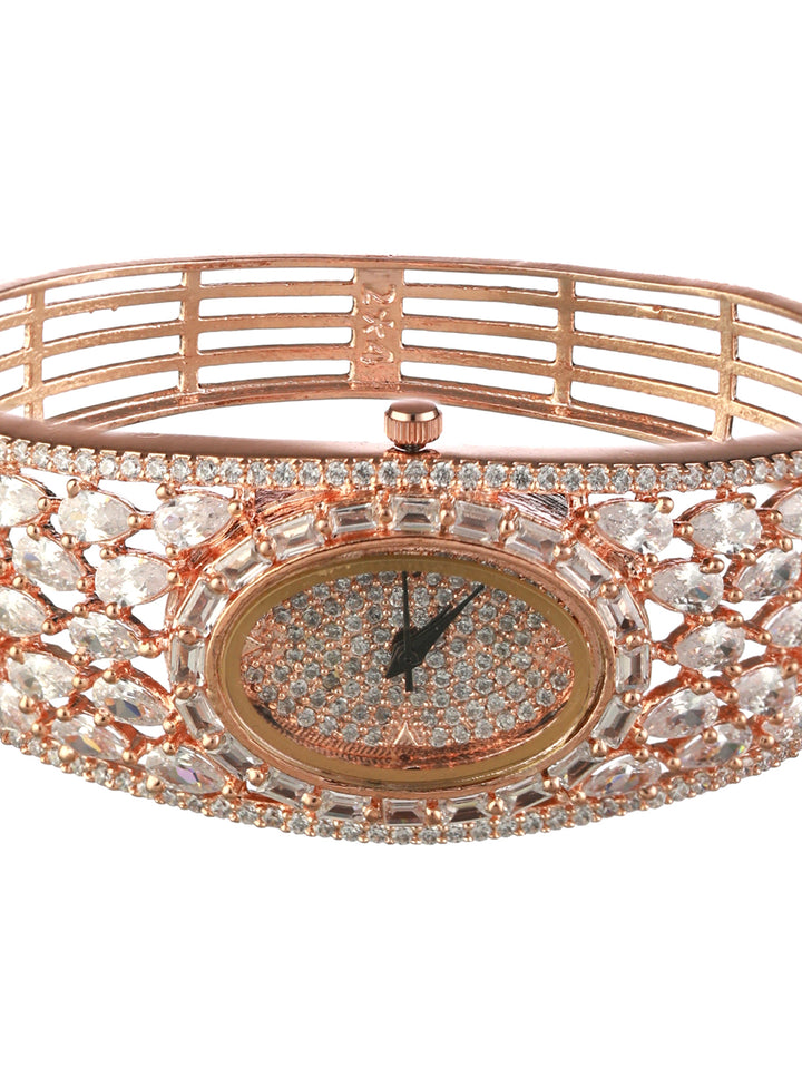 Designer American Diamond Rose Gold-Plated Bracelet Watch