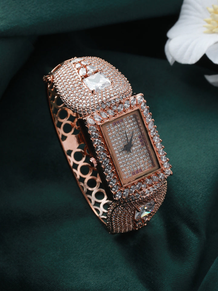 American Diamond Rose Gold-Plated Bracelet Watch