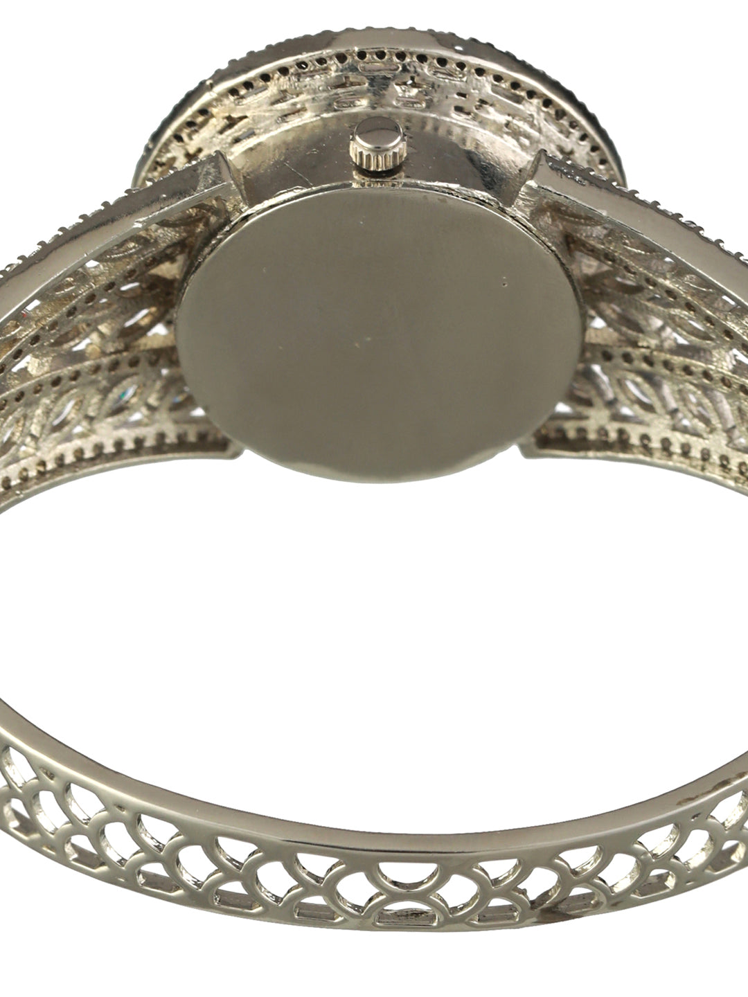 Round American Diamond Silver-Plated Bracelet Watch