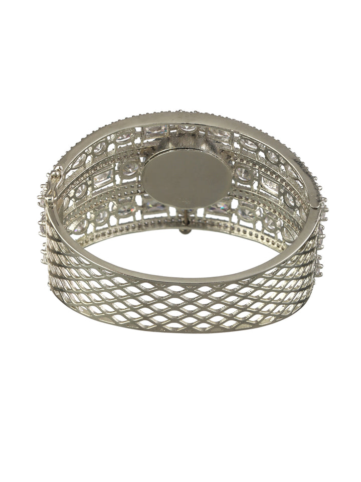 Elegant American Diamond Silver-Plated Bracelet Watch