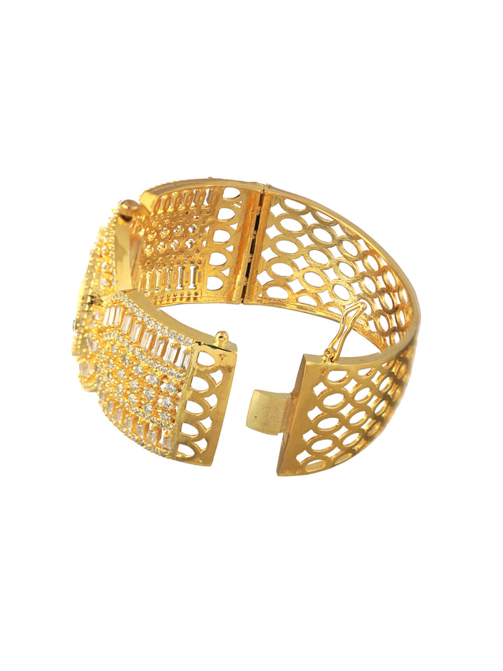 Round American Diamond Gold-Plated Bracelet Watch