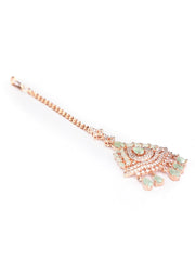 Green American Diamond Stones Rose Gold-Plated MaangTikka